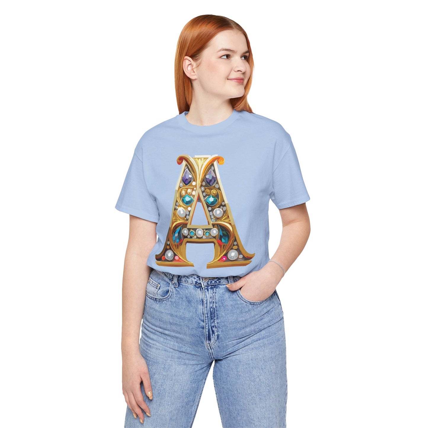 Letter Shirt, Shirt with Letters, Tee Shirt with Gold Letter, Shirt with Antique Letters