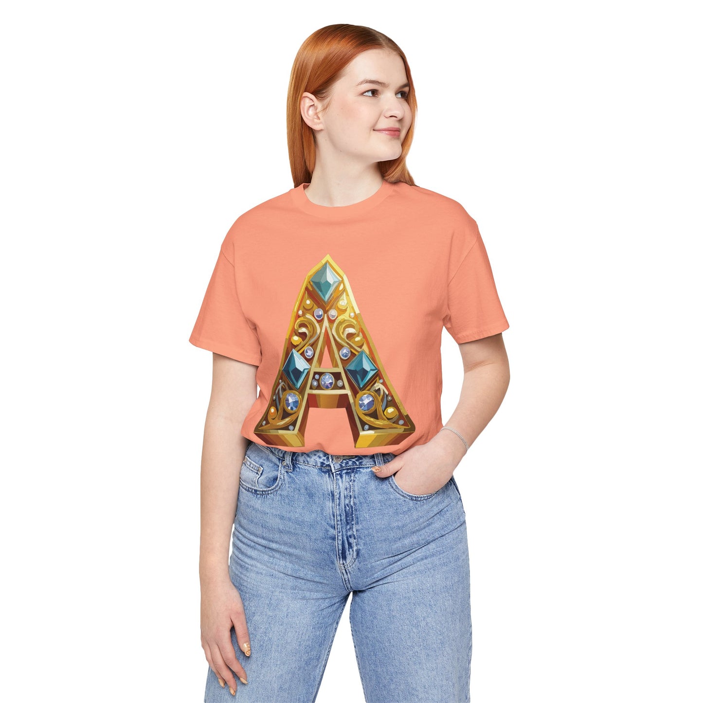 Letter Shirt, Shirt with Letters, Tee Shirt with Gold Letter, Shirt with Antique Letters