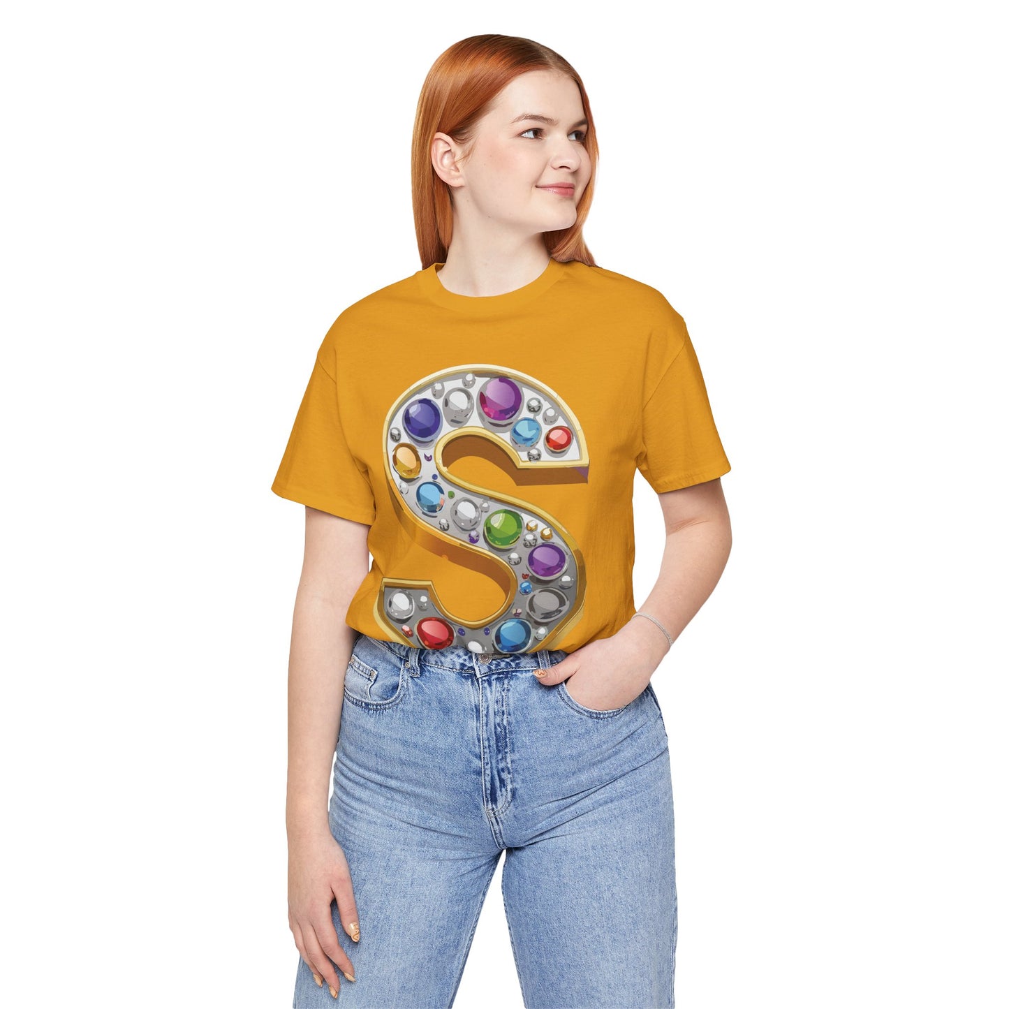 Letter Shirt, Shirt with Letters, Tee Shirt with Gold Letter, Shirt with Antique Letters