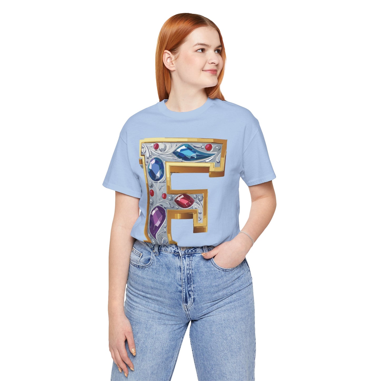 Letter Shirt, Shirt with Letters, Tee Shirt with Gold Letter, Shirt with Antique Letters