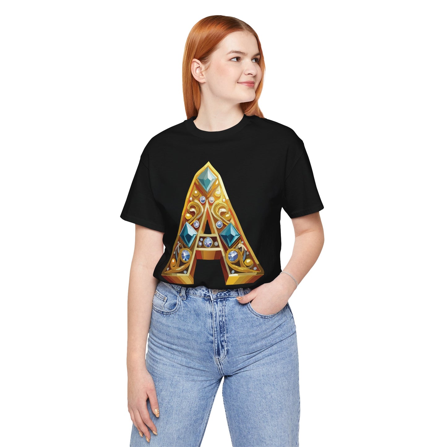 Letter Shirt, Shirt with Letters, Tee Shirt with Gold Letter, Shirt with Antique Letters