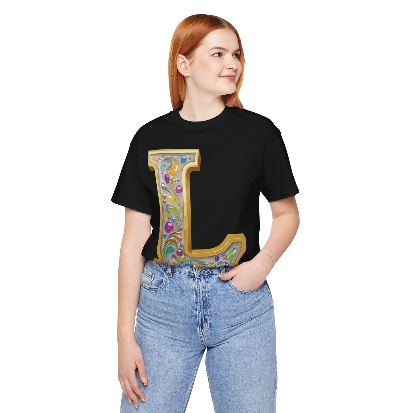Letter Shirt, Shirt with Letters, Tee Shirt with Gold Letter, Shirt with Antique Letters