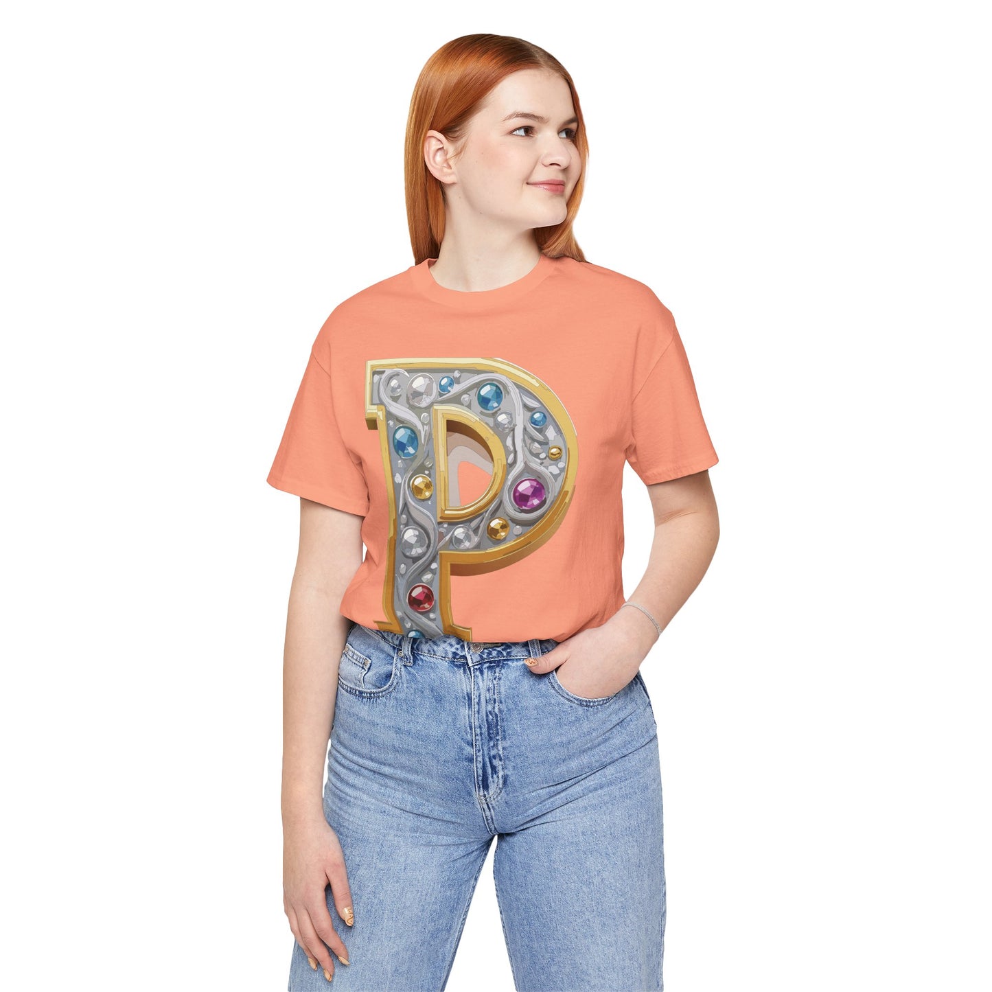 Letter Shirt, Shirt with Letters, Tee Shirt with Gold Letter, Shirt with Antique Letters