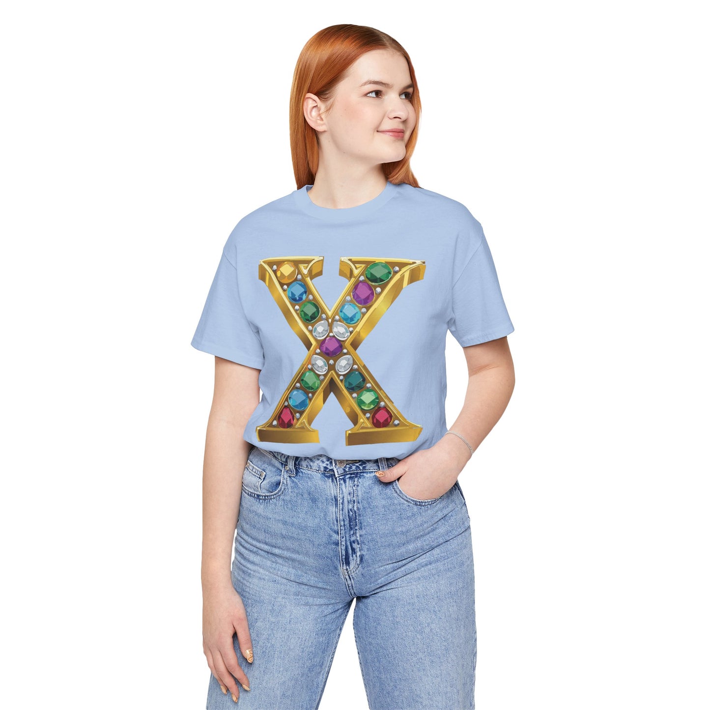 Letter Shirt, Shirt with Letters, Tee Shirt with Gold Letter, Shirt with Antique Letters