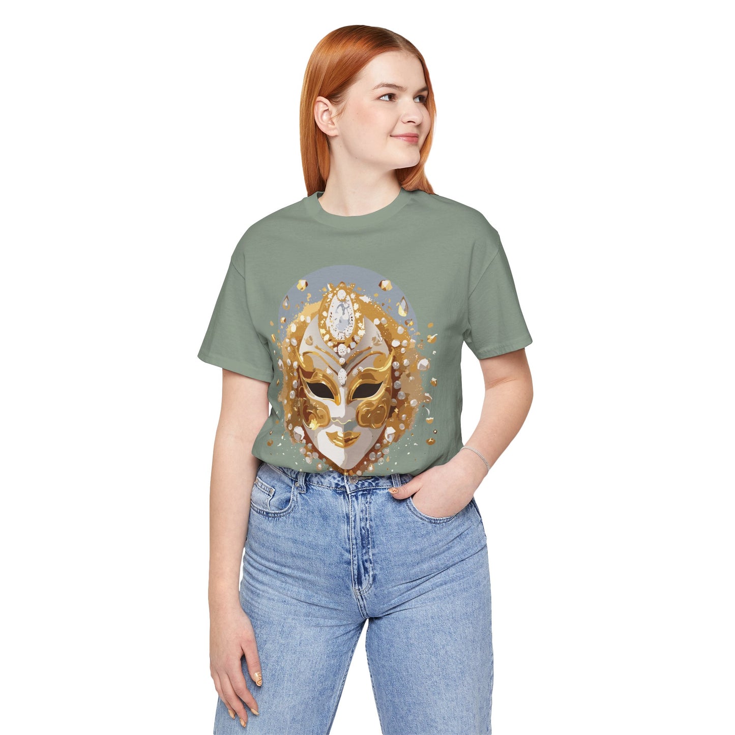 Mask Shirt, Shirt with Mask, Tee Shirt with Gold Face