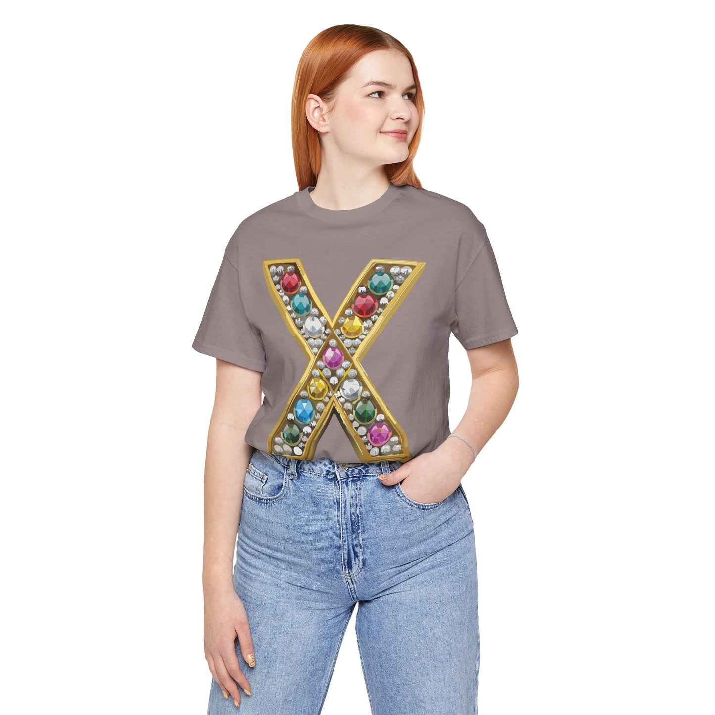 Letter Shirt, Shirt with Letters, Tee Shirt with Gold Letter, Shirt with Antique Letters