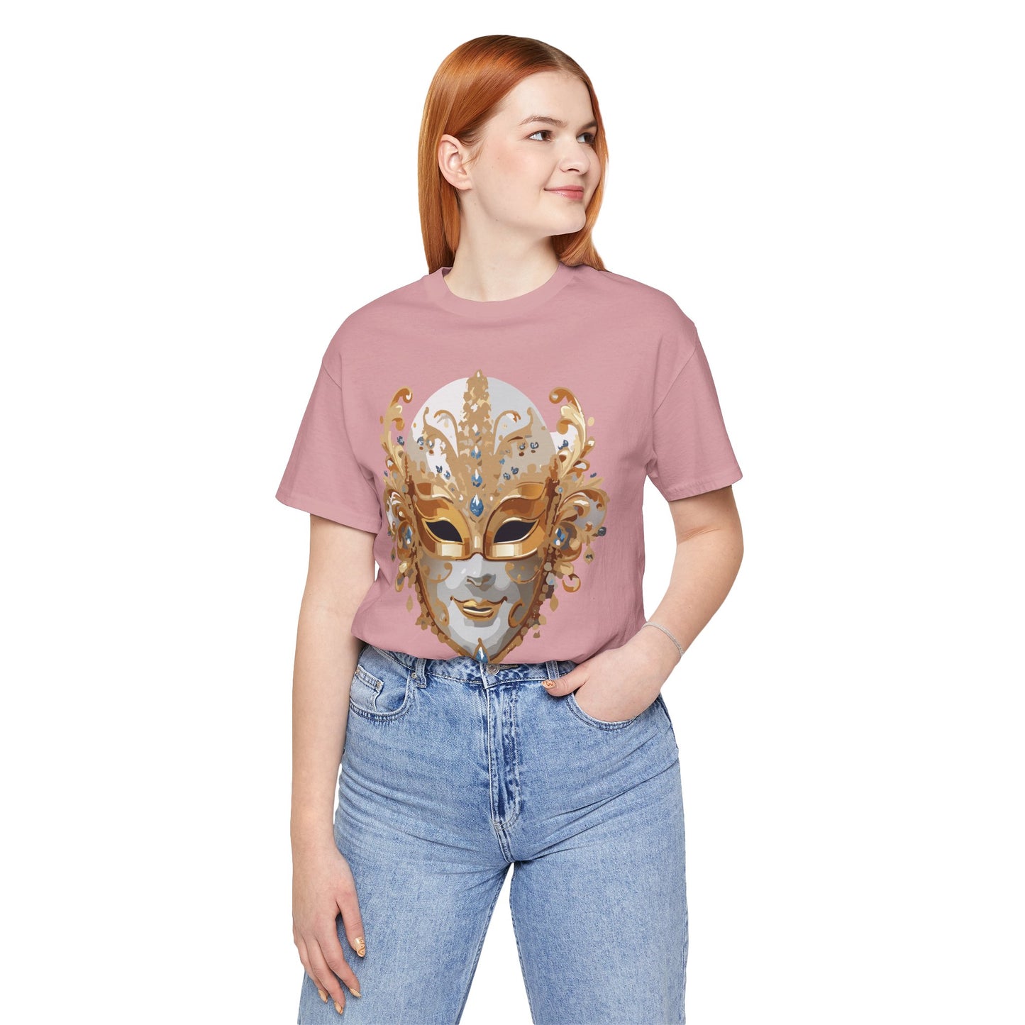 Mask Shirt, Shirt with Mask, Tee Shirt with Gold Face