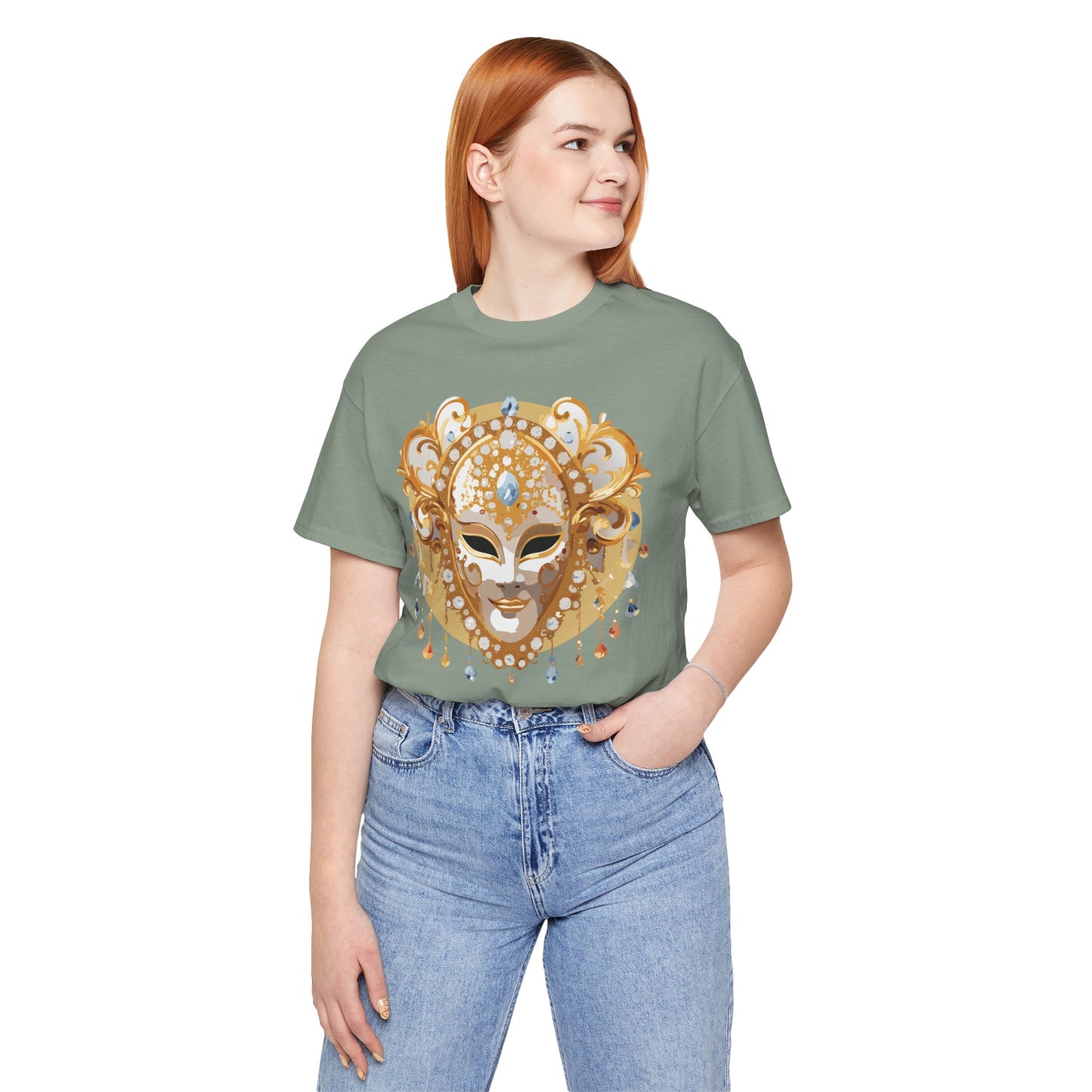 Mask Shirt, Shirt with Mask, Tee Shirt with Gold Face