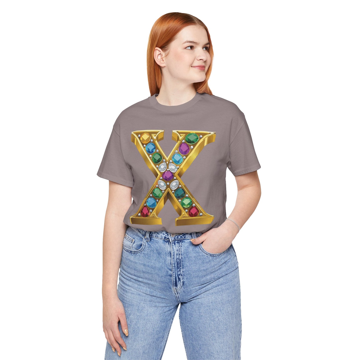 Letter Shirt, Shirt with Letters, Tee Shirt with Gold Letter, Shirt with Antique Letters