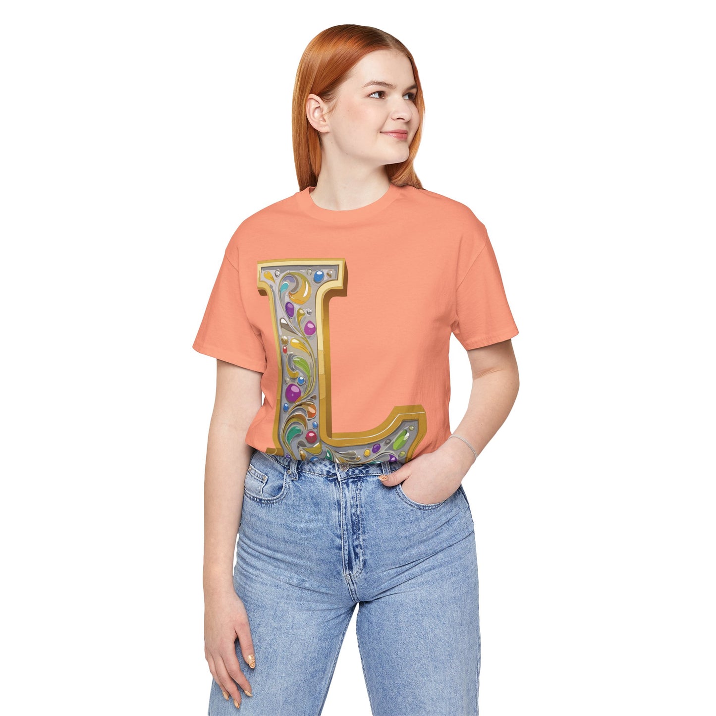 Letter Shirt, Shirt with Letters, Tee Shirt with Gold Letter, Shirt with Antique Letters