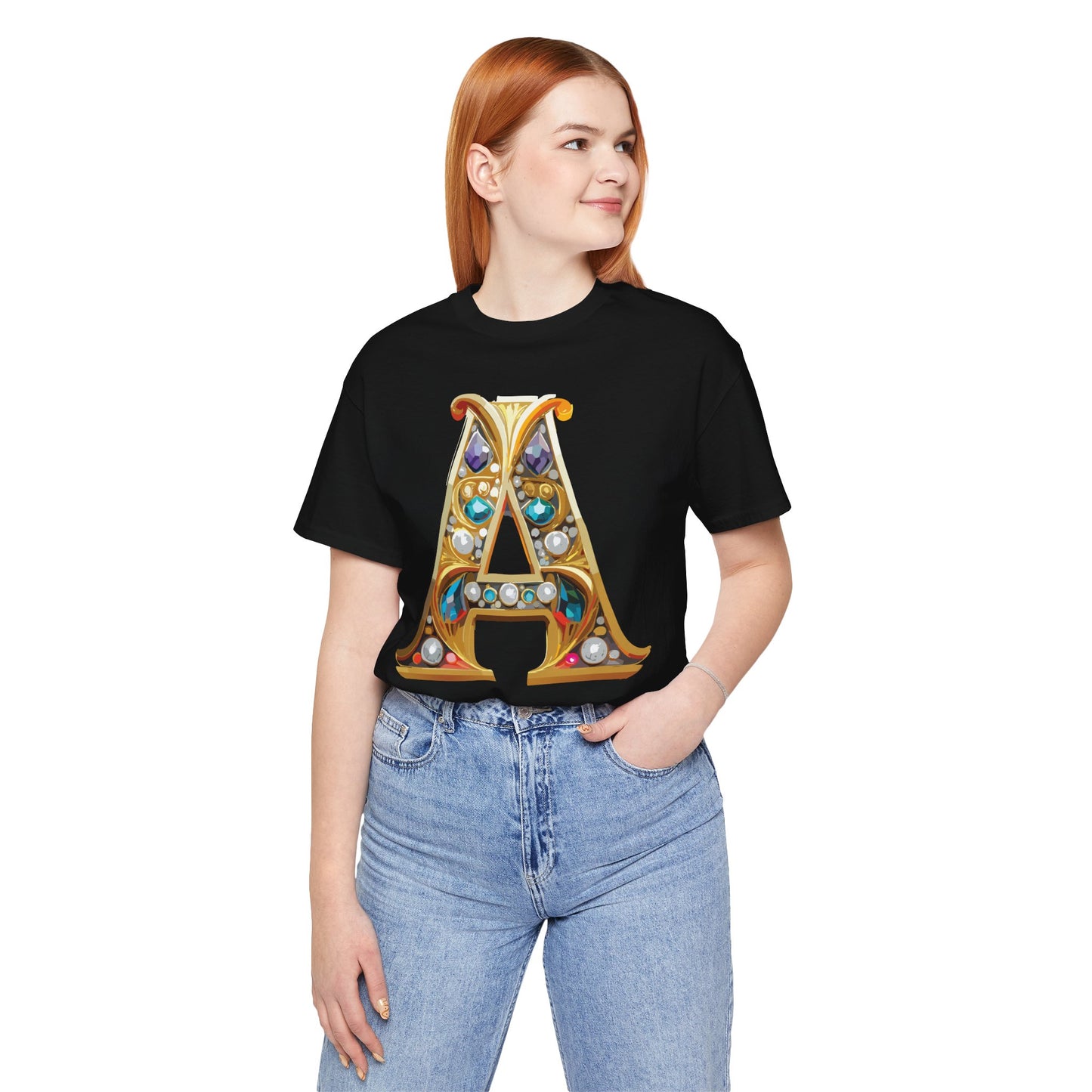 Letter Shirt, Shirt with Letters, Tee Shirt with Gold Letter, Shirt with Antique Letters
