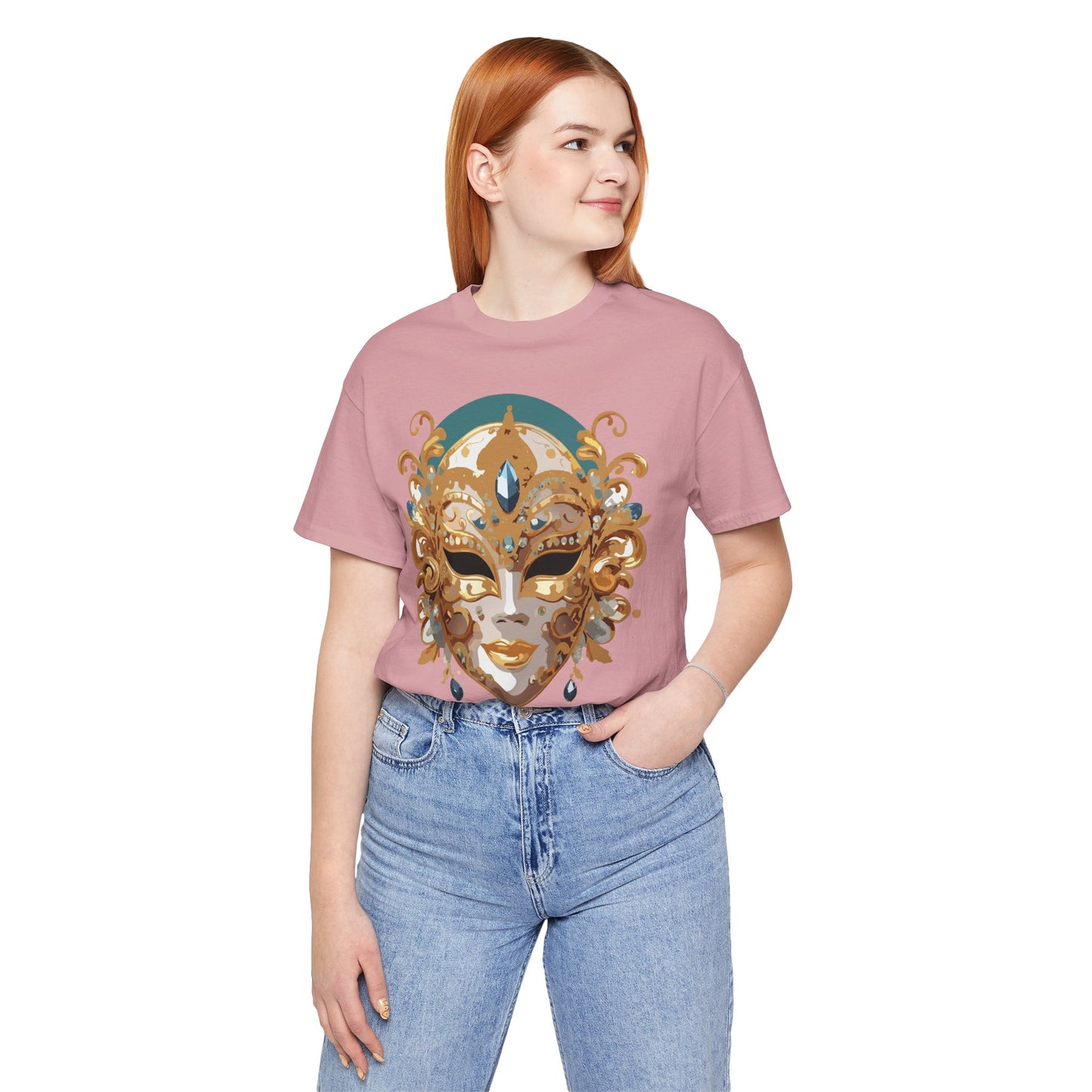Mask Shirt, Shirt with Mask, Tee Shirt with Gold Face
