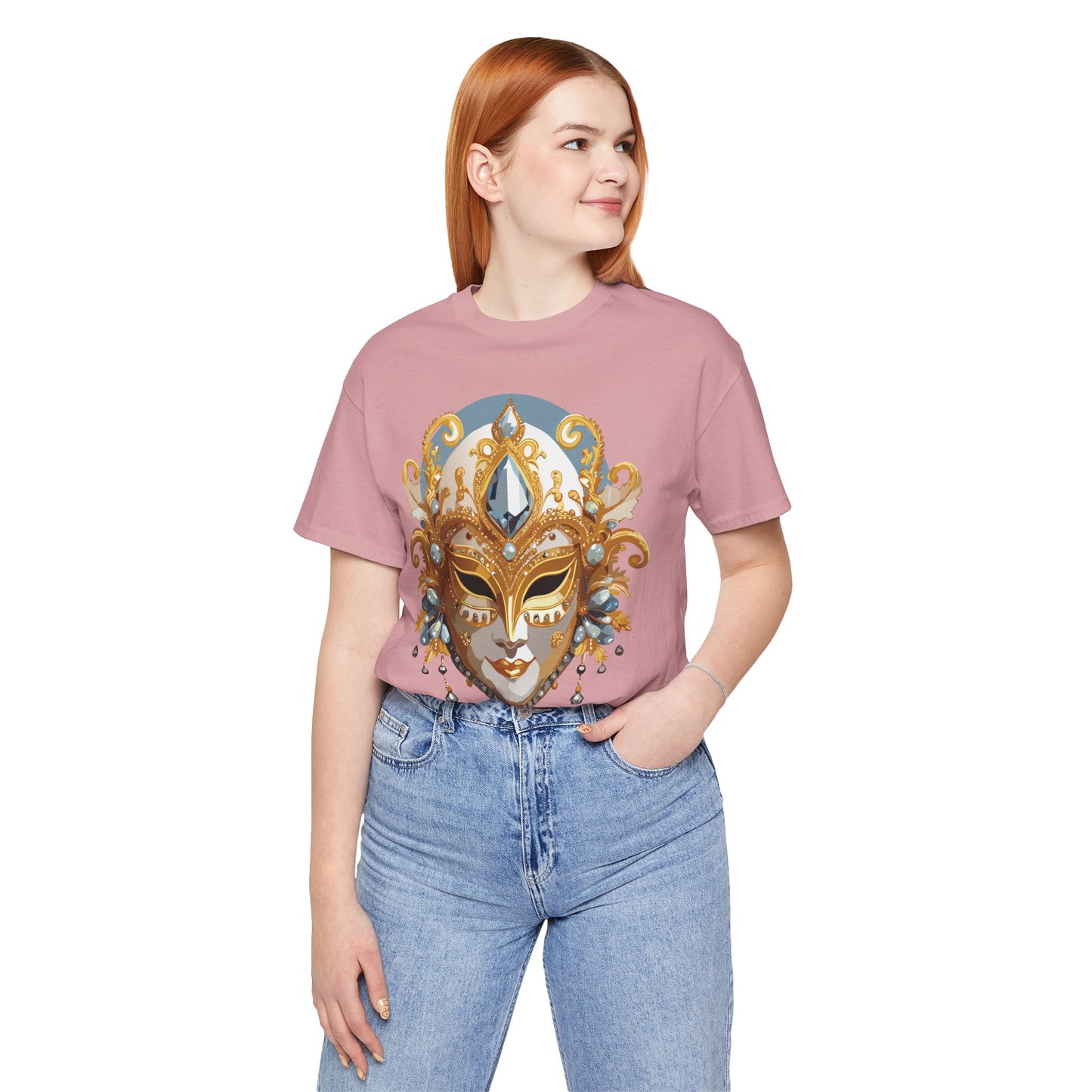 Mask Shirt, Shirt with Mask, Tee Shirt with Gold Face