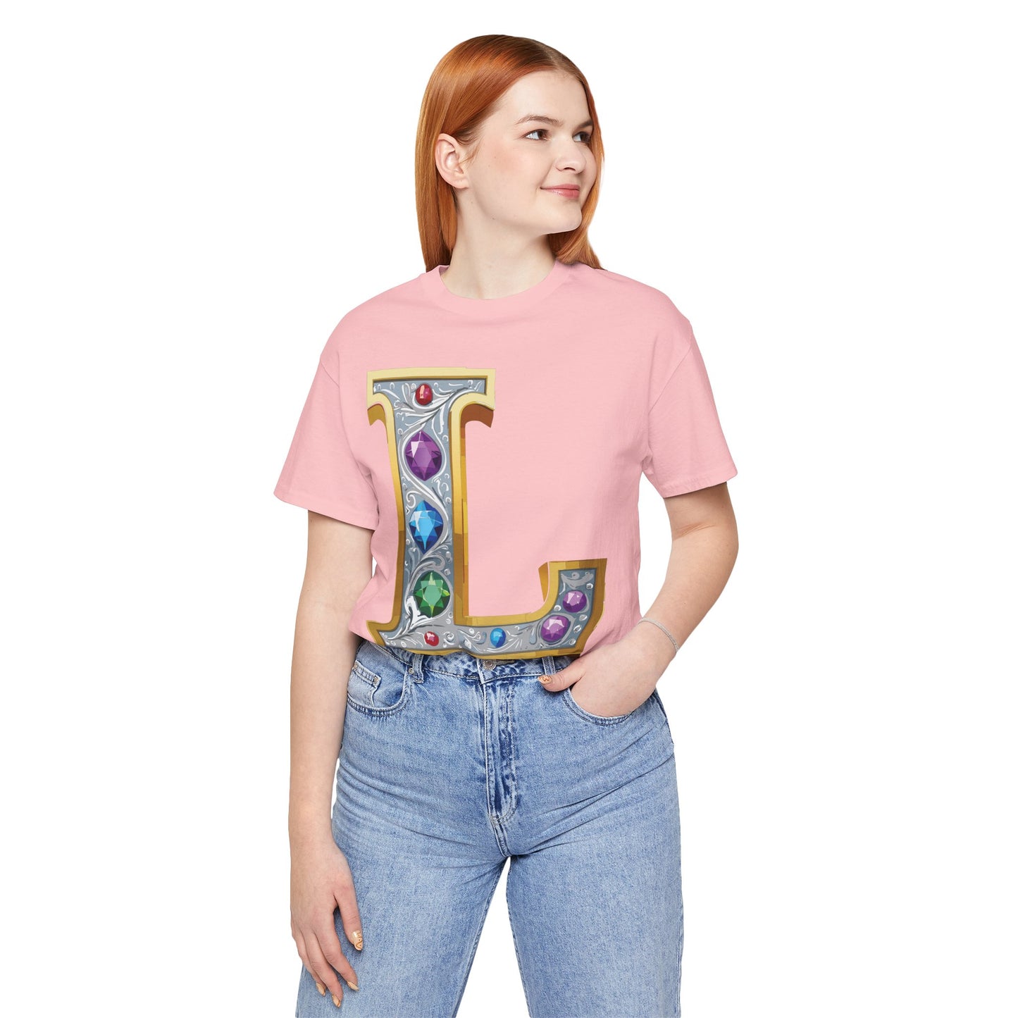Letter Shirt, Shirt with Letters, Tee Shirt with Gold Letter, Shirt with Antique Letters
