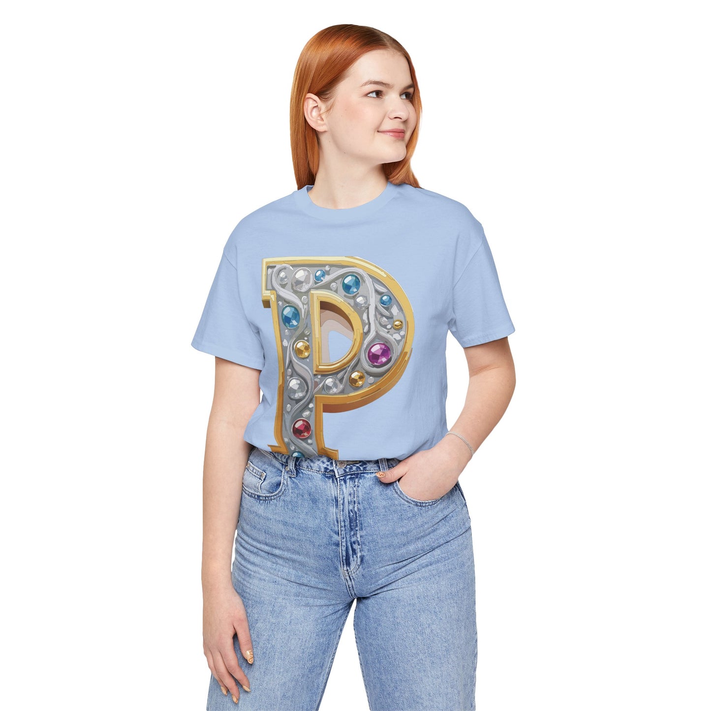 Letter Shirt, Shirt with Letters, Tee Shirt with Gold Letter, Shirt with Antique Letters