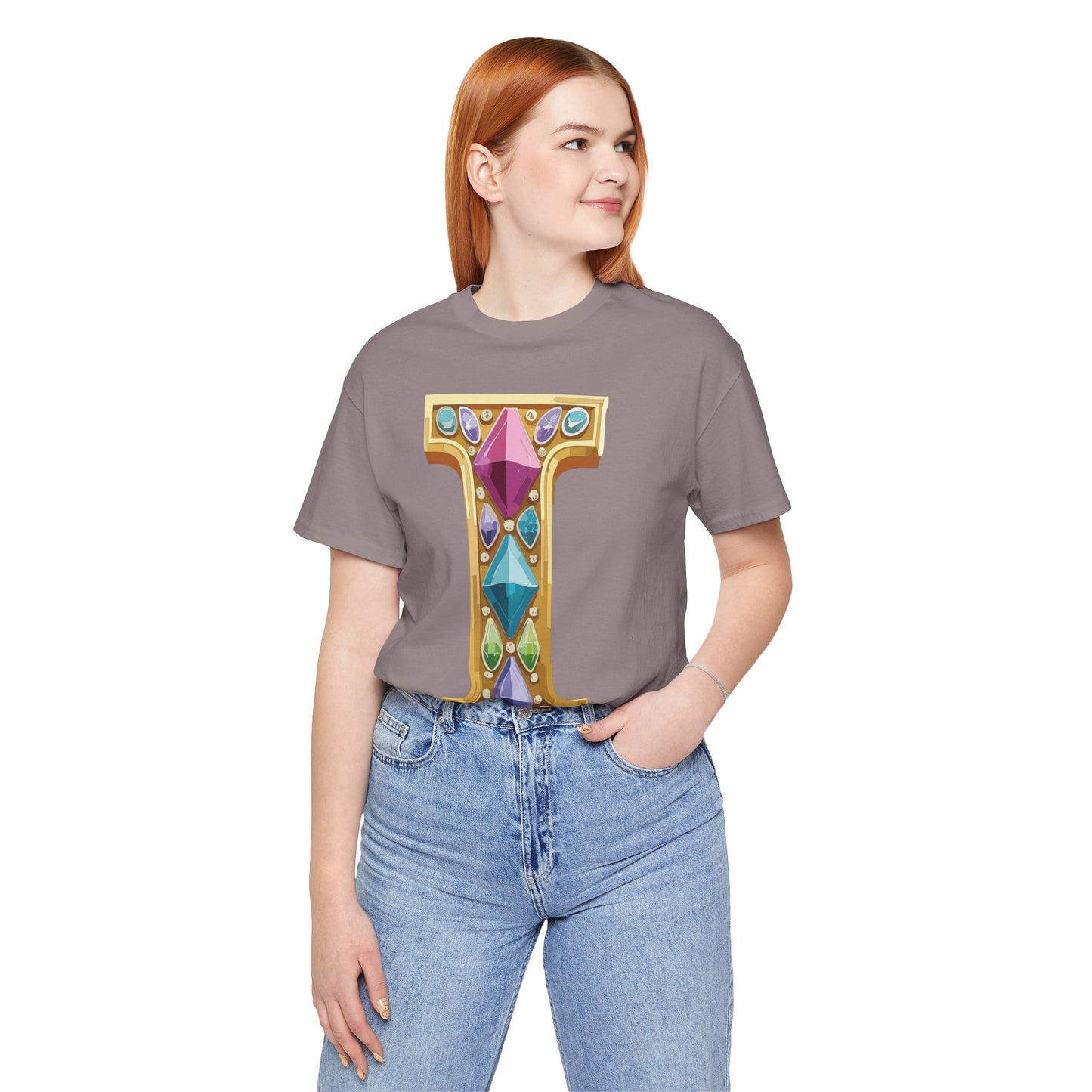 Letter Shirt, Shirt with Letters, Tee Shirt with Gold Letter, Shirt with Antique Letters