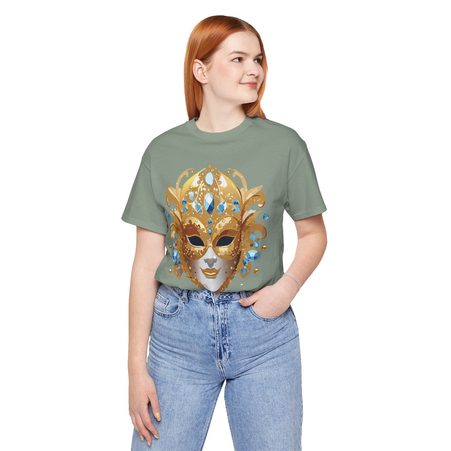 Mask Shirt, Shirt with Mask, Tee Shirt with Gold Face