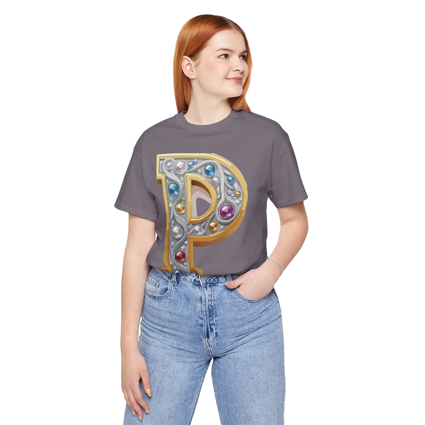 Letter Shirt, Shirt with Letters, Tee Shirt with Gold Letter, Shirt with Antique Letters