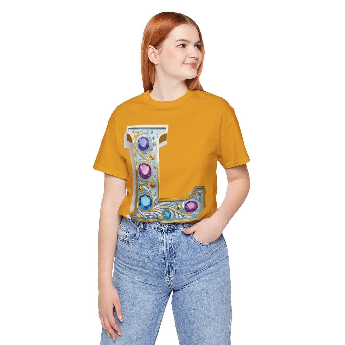 Letter Shirt, Shirt with Letters, Tee Shirt with Gold Letter, Shirt with Antique Letters