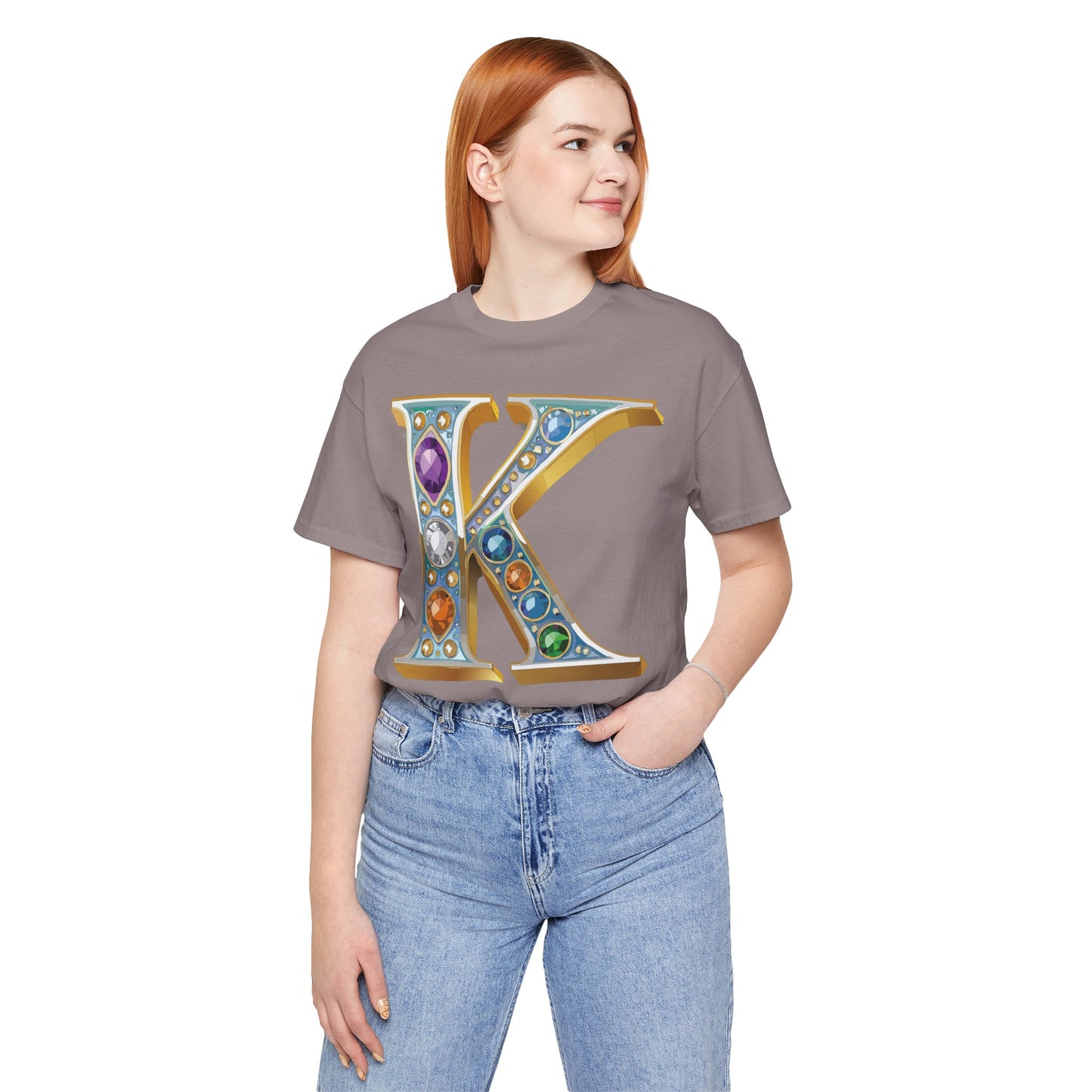 Letter Shirt, Shirt with Letters, Tee Shirt with Gold Letter, Shirt with Antique Letters