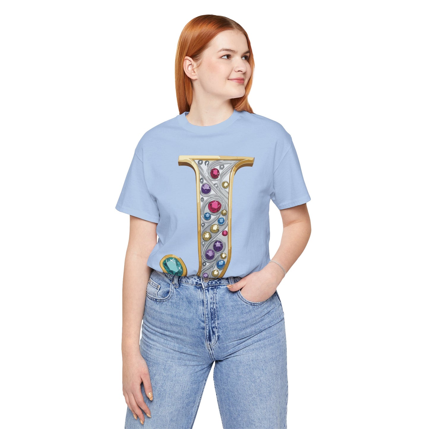 Letter Shirt, Shirt with Letters, Tee Shirt with Gold Letter, Shirt with Antique Letters