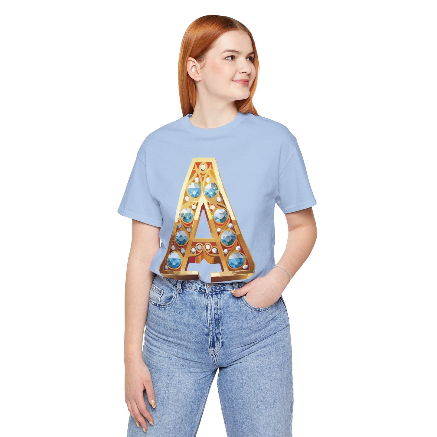 Letter Shirt, Shirt with Letters, Tee Shirt with Gold Letter, Shirt with Antique Letters