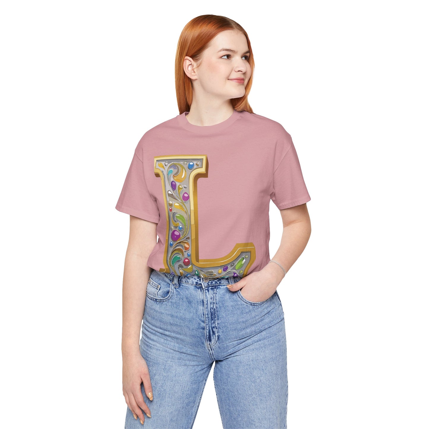 Letter Shirt, Shirt with Letters, Tee Shirt with Gold Letter, Shirt with Antique Letters