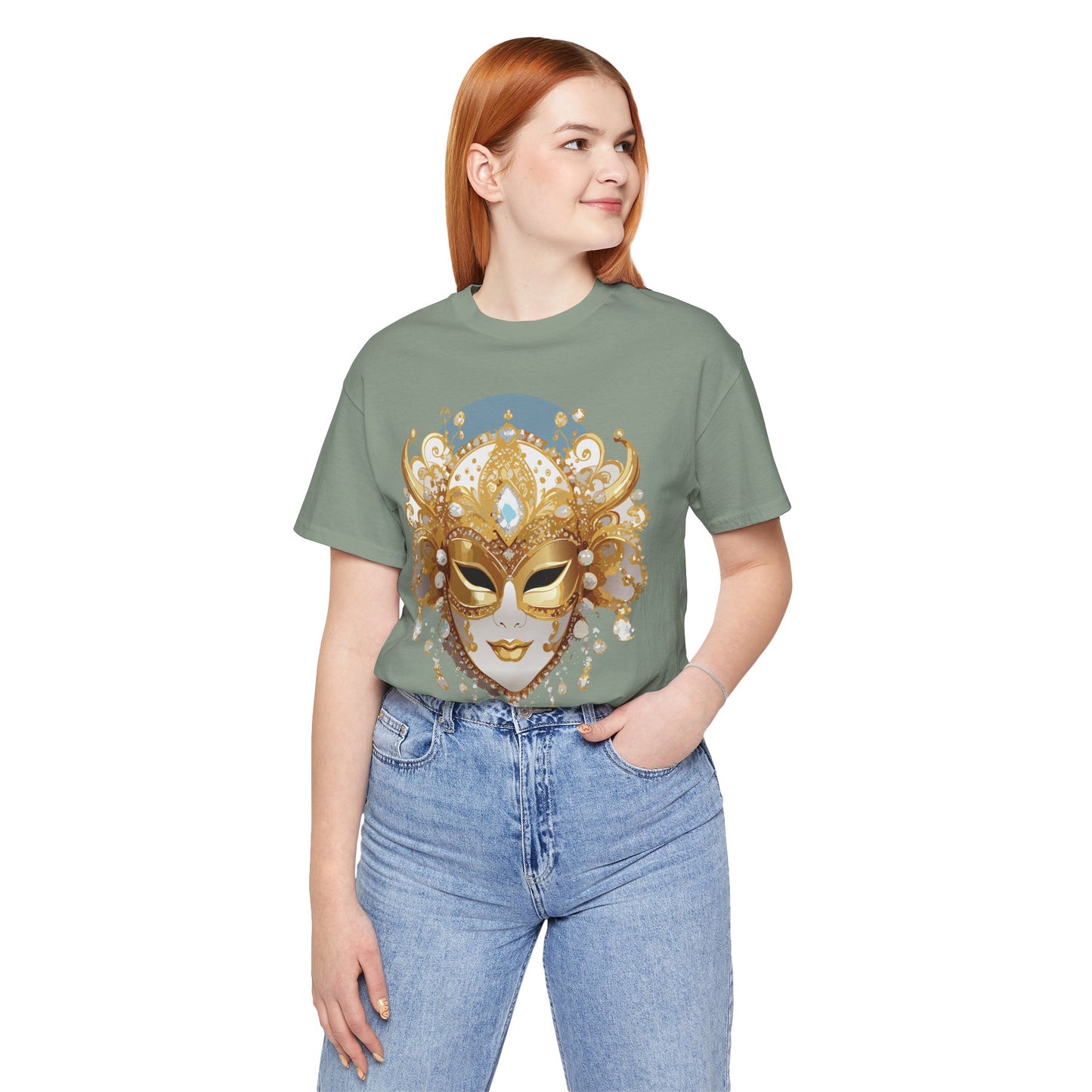 Mask Shirt, Shirt with Mask, Tee Shirt with Gold Face