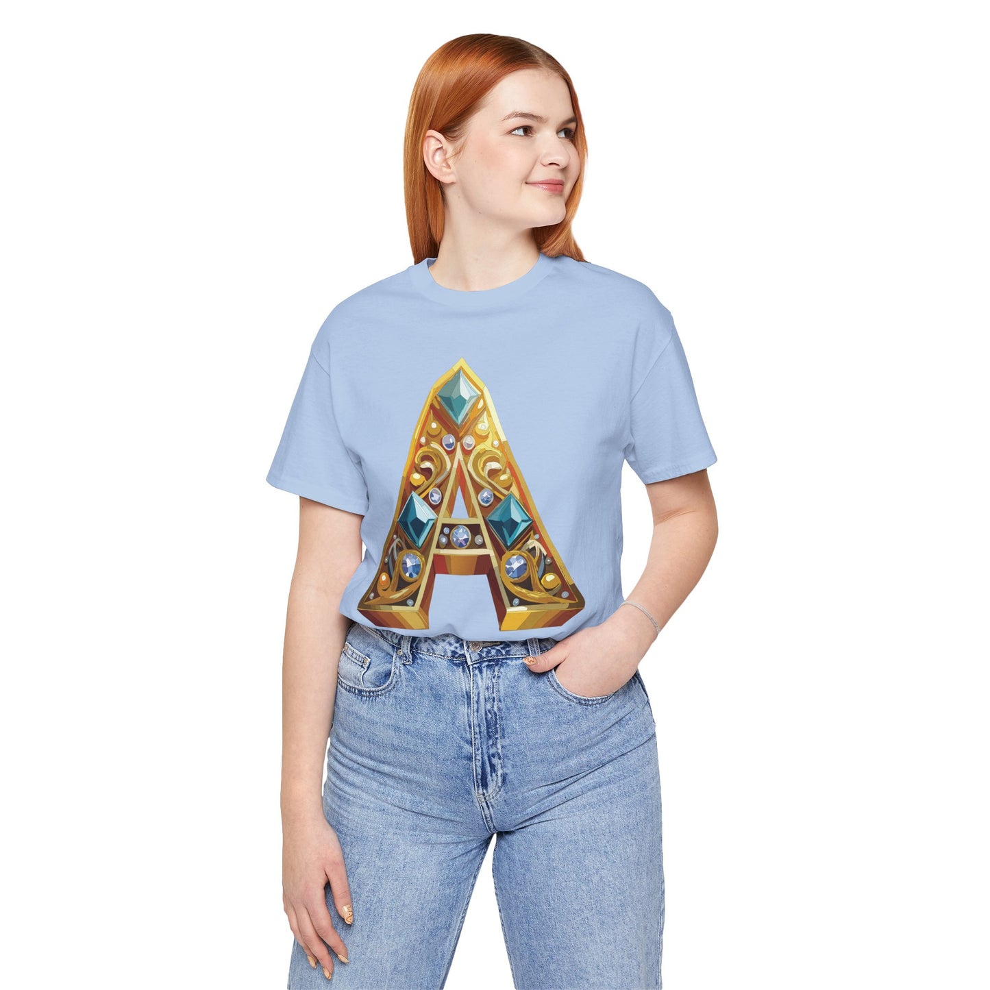 Letter Shirt, Shirt with Letters, Tee Shirt with Gold Letter, Shirt with Antique Letters