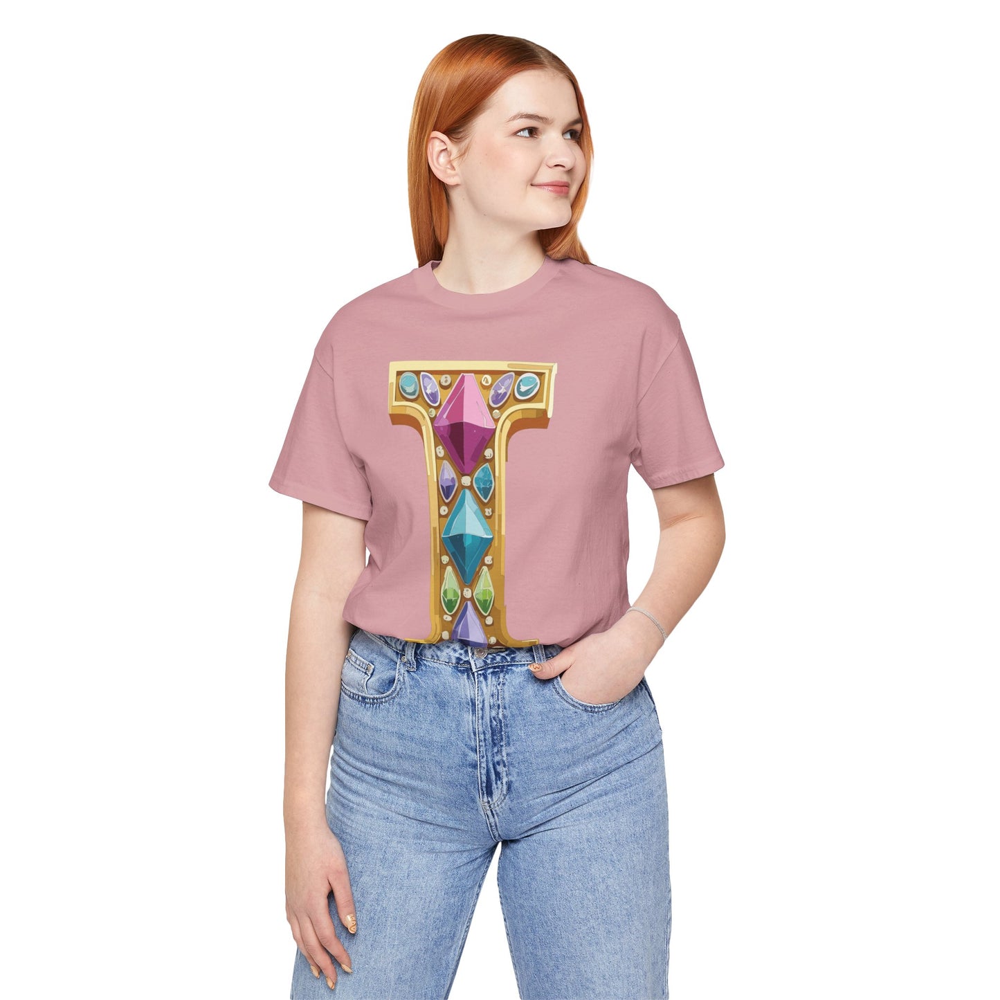 Letter Shirt, Shirt with Letters, Tee Shirt with Gold Letter, Shirt with Antique Letters