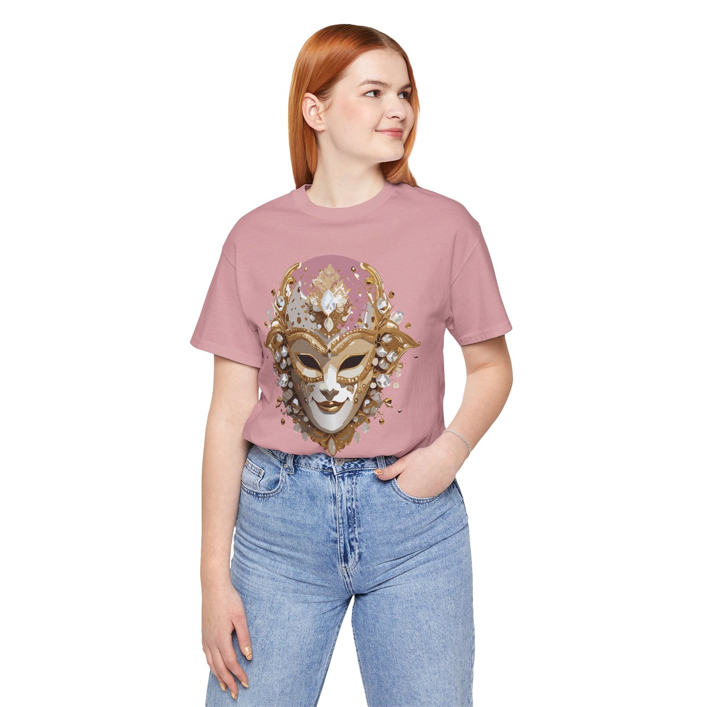 Mask Shirt, Shirt with Mask, Tee Shirt with Gold Face