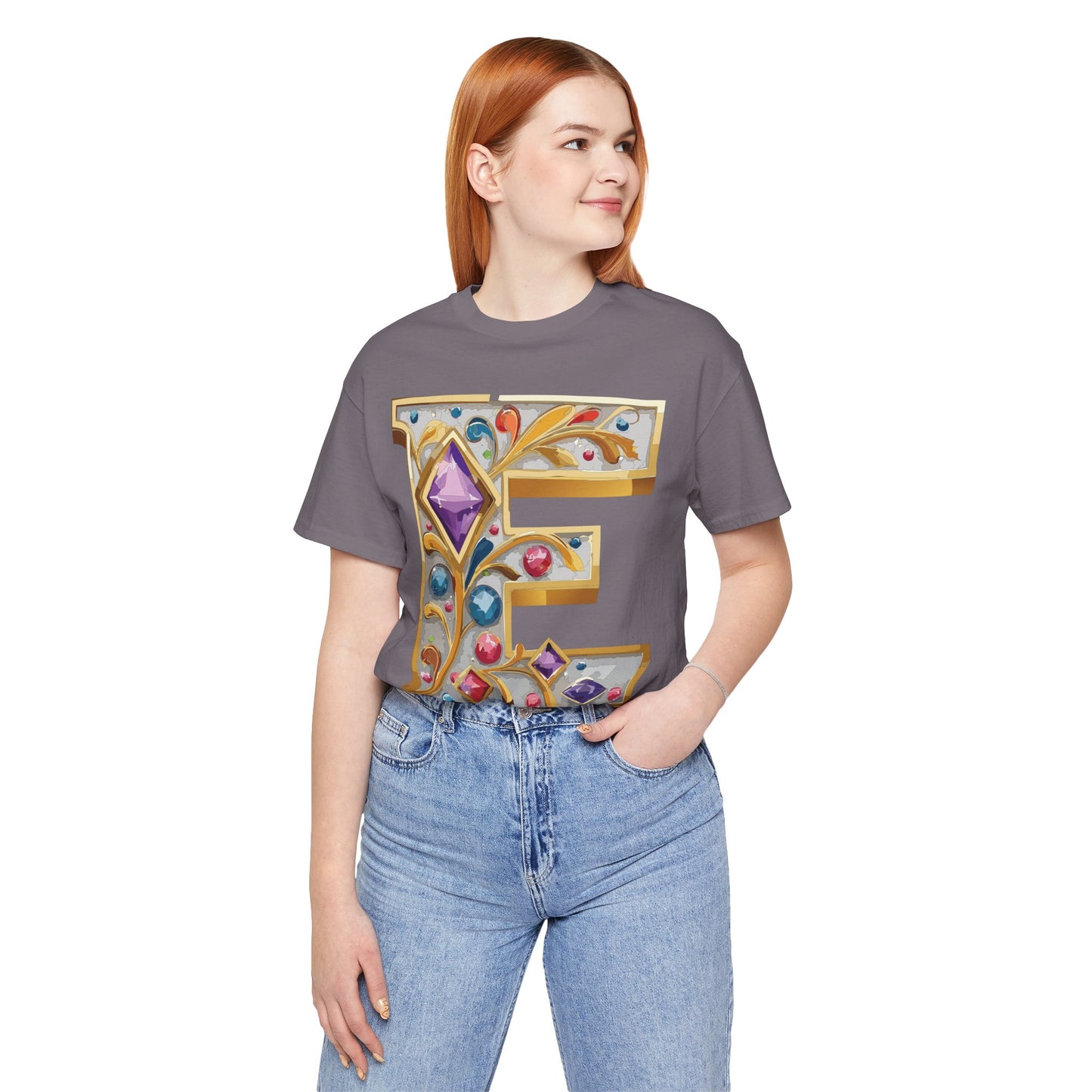 Letter Shirt, Shirt with Letters, Tee Shirt with Gold Letter, Shirt with Antique Letters