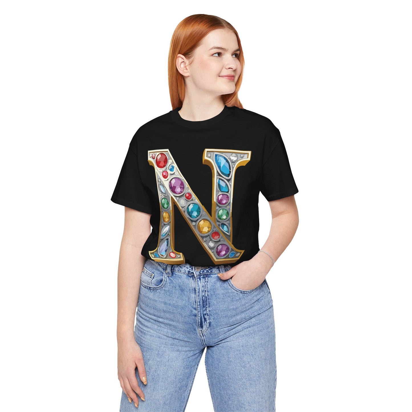 Letter Shirt, Shirt with Letters, Tee Shirt with Gold Letter, Shirt with Antique Letters
