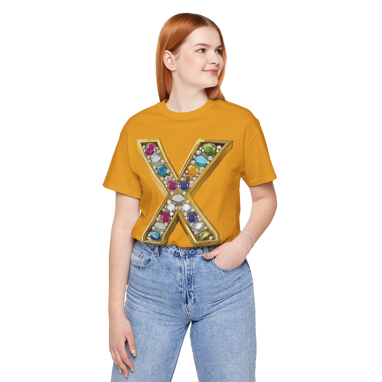 Letter Shirt, Shirt with Letters, Tee Shirt with Gold Letter, Shirt with Antique Letters