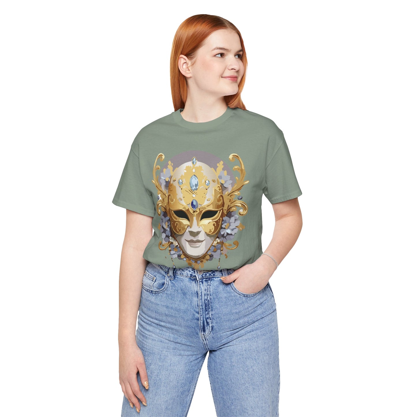 Mask Shirt, Shirt with Mask, Tee Shirt with Gold Face