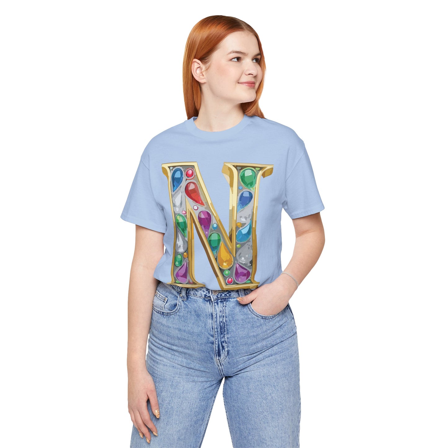 Letter Shirt, Shirt with Letters, Tee Shirt with Gold Letter, Shirt with Antique Letters