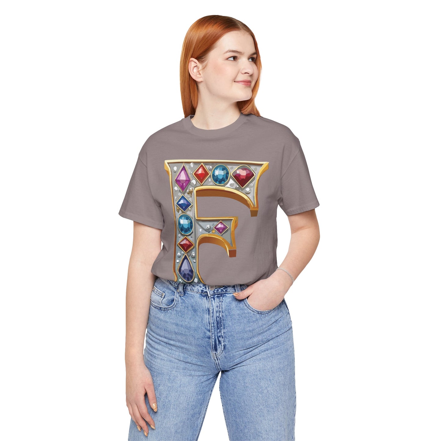 Letter Shirt, Shirt with Letters, Tee Shirt with Gold Letter, Shirt with Antique Letters