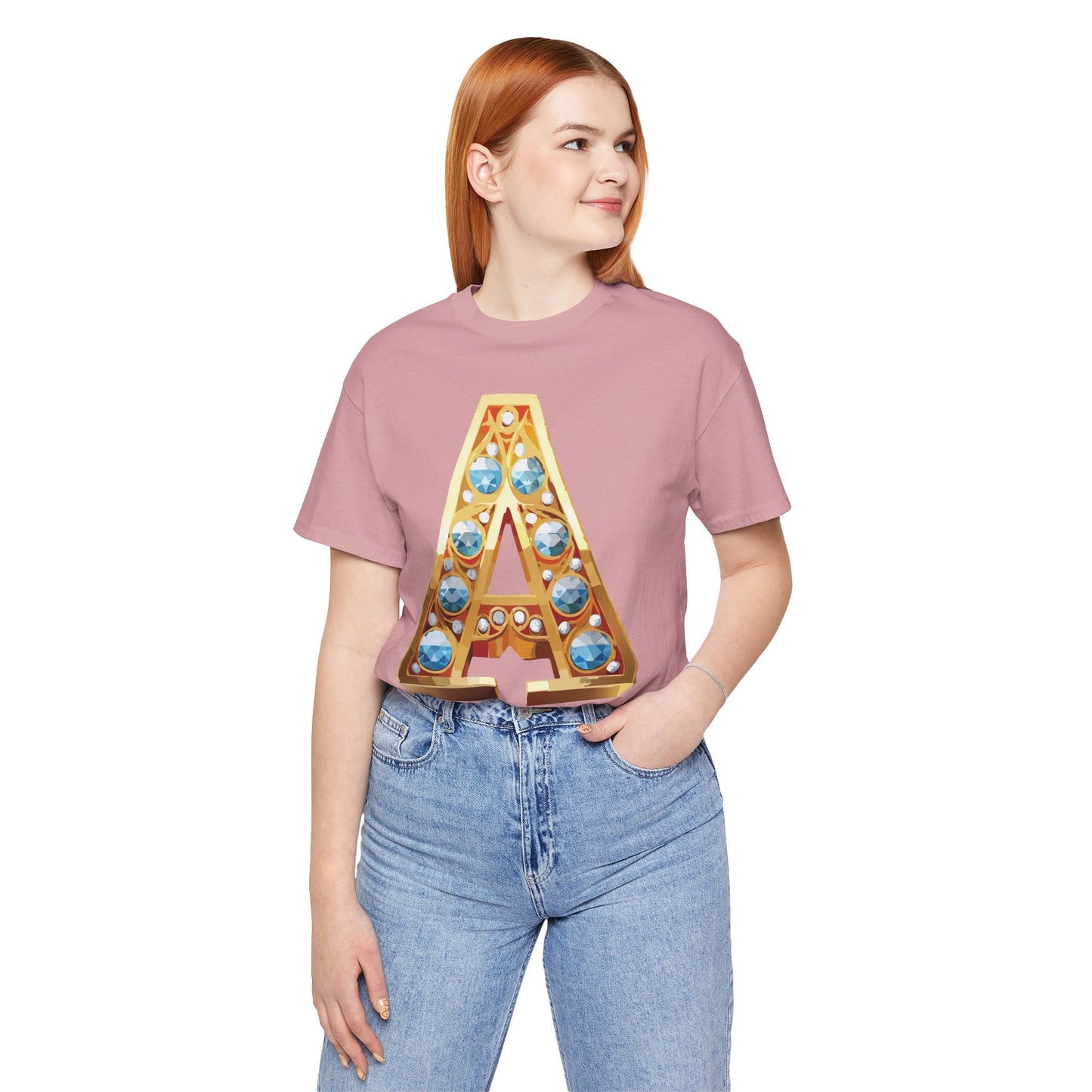 Letter Shirt, Shirt with Letters, Tee Shirt with Gold Letter, Shirt with Antique Letters