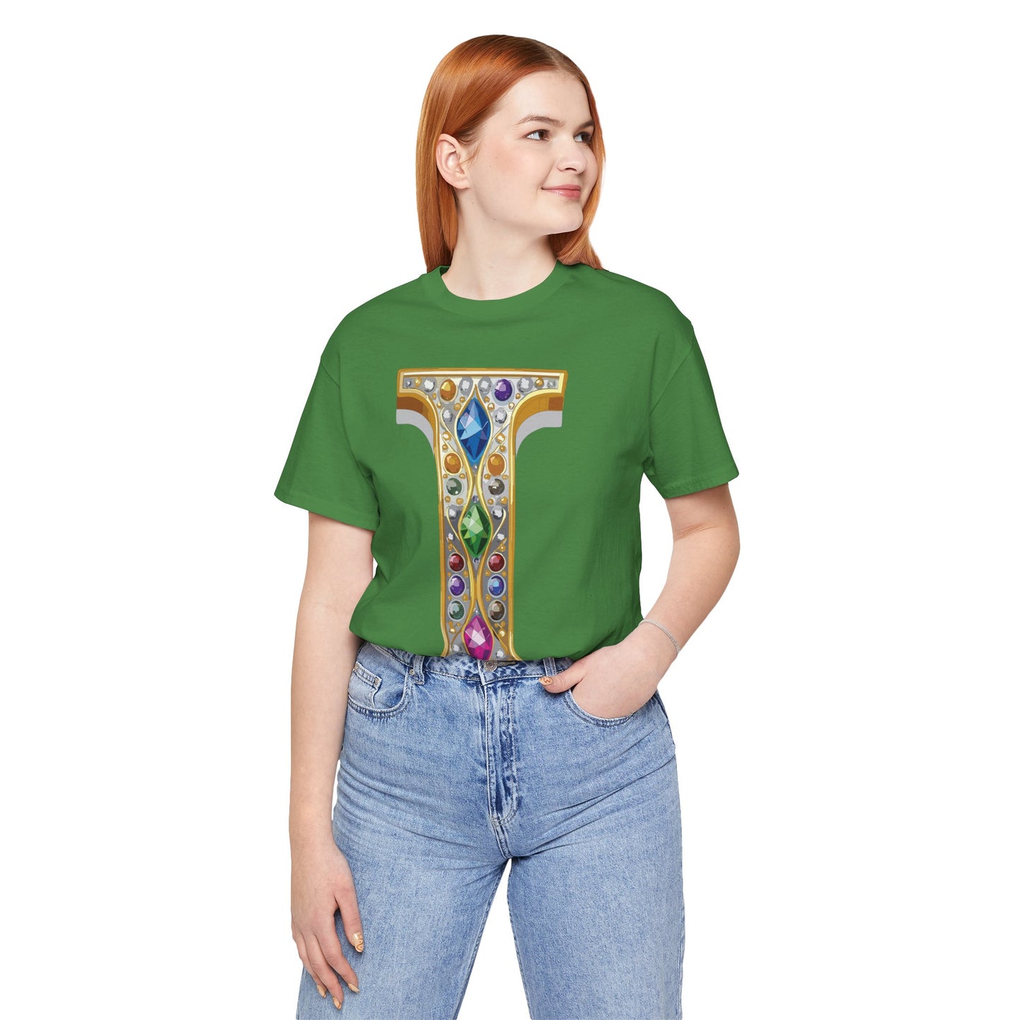 Letter Shirt, Shirt with Letters, Tee Shirt with Gold Letter, Shirt with Antique Letters