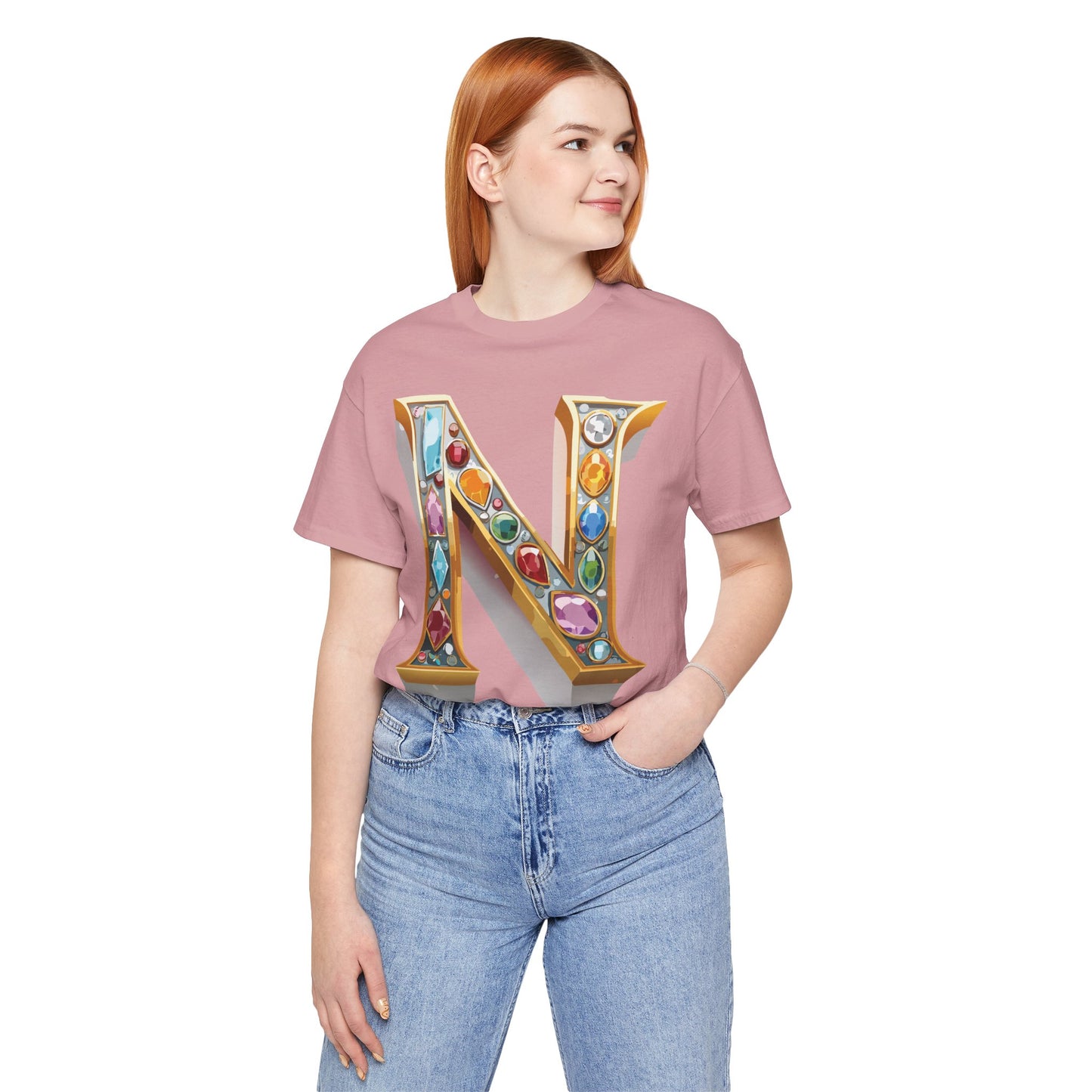 Letter Shirt, Shirt with Letters, Tee Shirt with Gold Letter, Shirt with Antique Letters