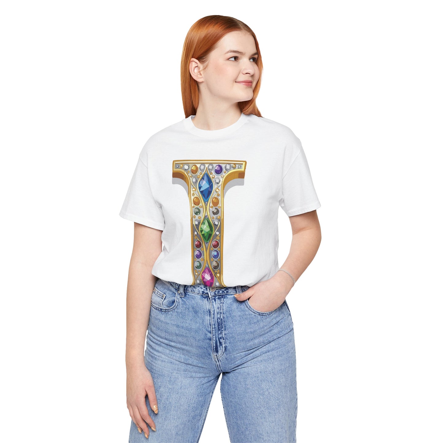 Letter Shirt, Shirt with Letters, Tee Shirt with Gold Letter, Shirt with Antique Letters