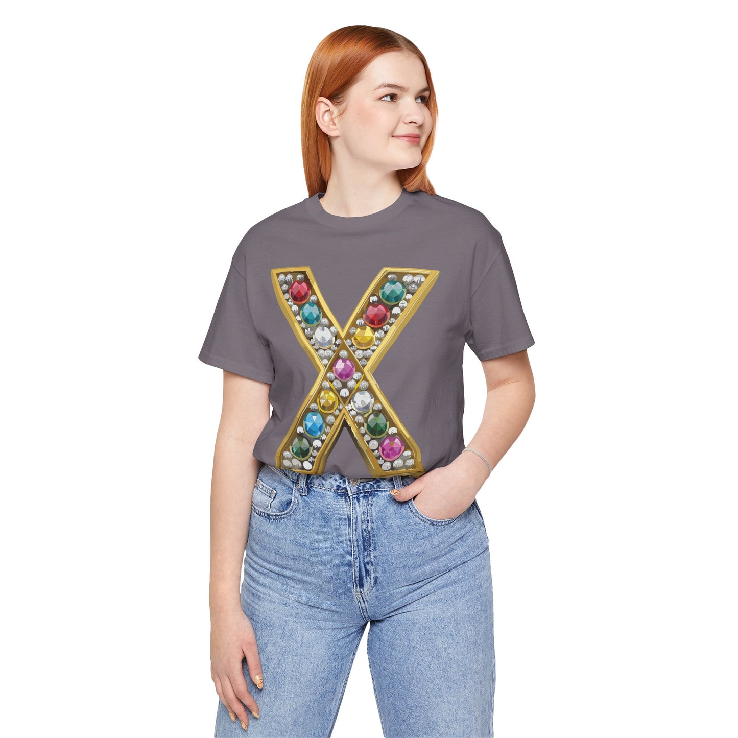 Letter Shirt, Shirt with Letters, Tee Shirt with Gold Letter, Shirt with Antique Letters