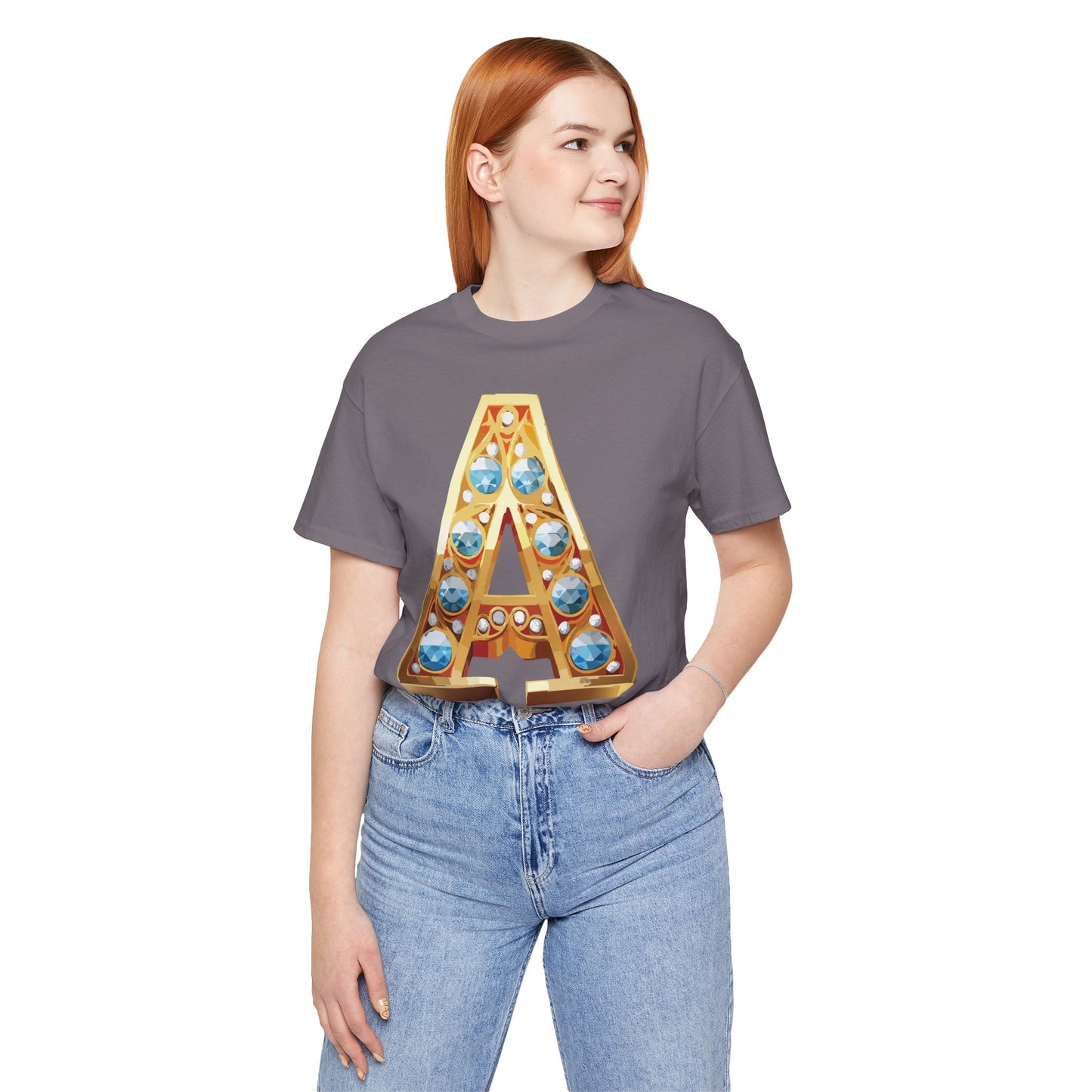 Letter Shirt, Shirt with Letters, Tee Shirt with Gold Letter, Shirt with Antique Letters