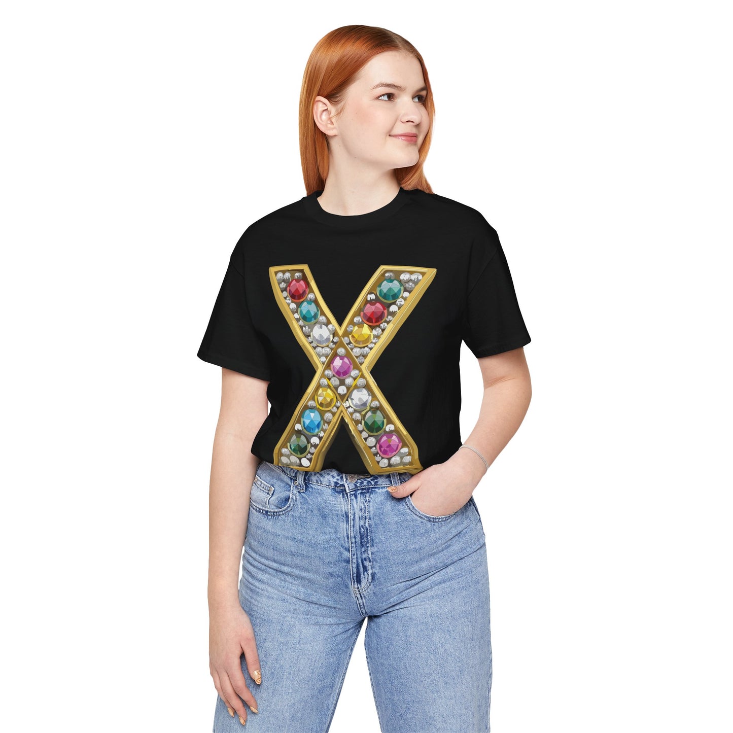 Letter Shirt, Shirt with Letters, Tee Shirt with Gold Letter, Shirt with Antique Letters