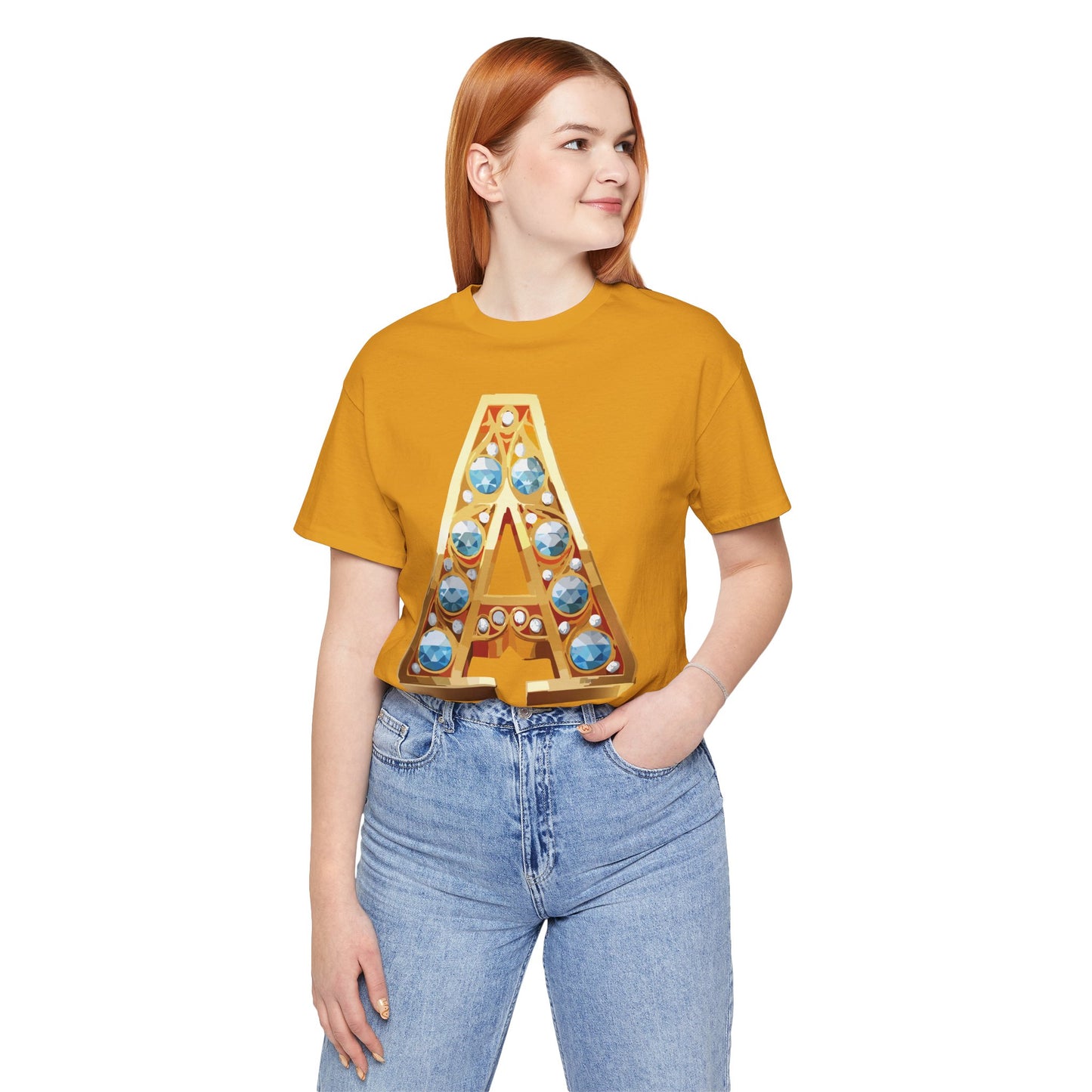Letter Shirt, Shirt with Letters, Tee Shirt with Gold Letter, Shirt with Antique Letters