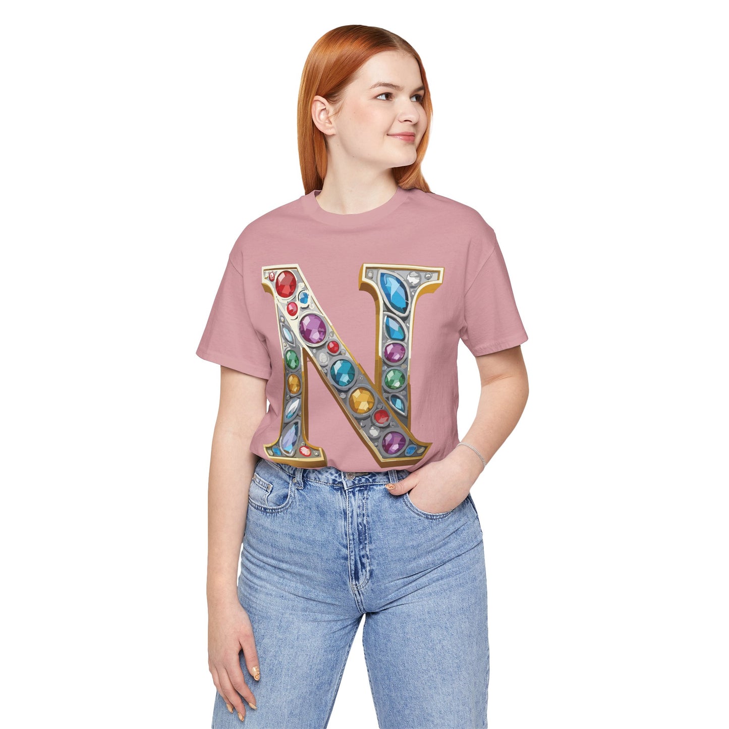 Letter Shirt, Shirt with Letters, Tee Shirt with Gold Letter, Shirt with Antique Letters