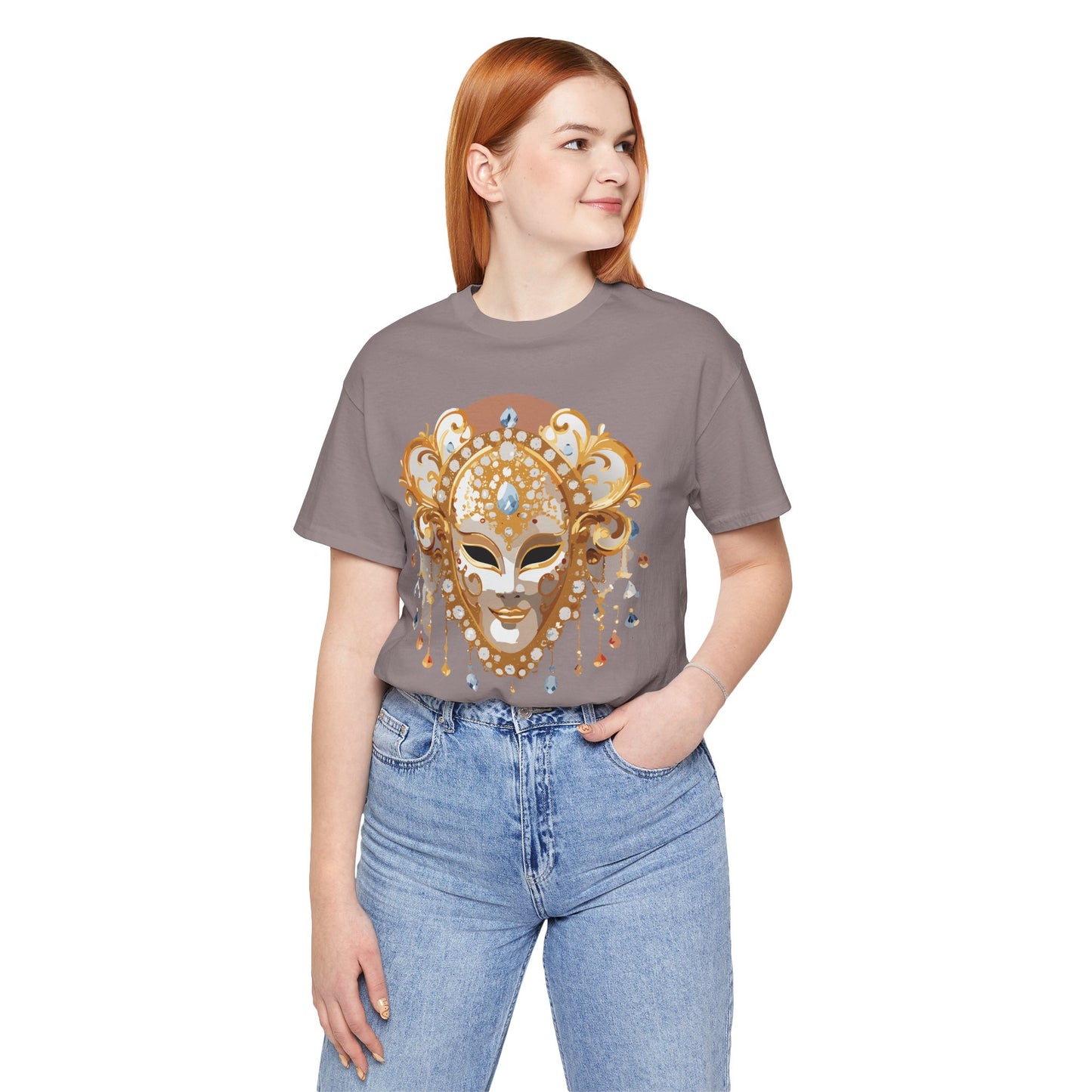 Mask Shirt, Shirt with Mask, Tee Shirt with Gold Face