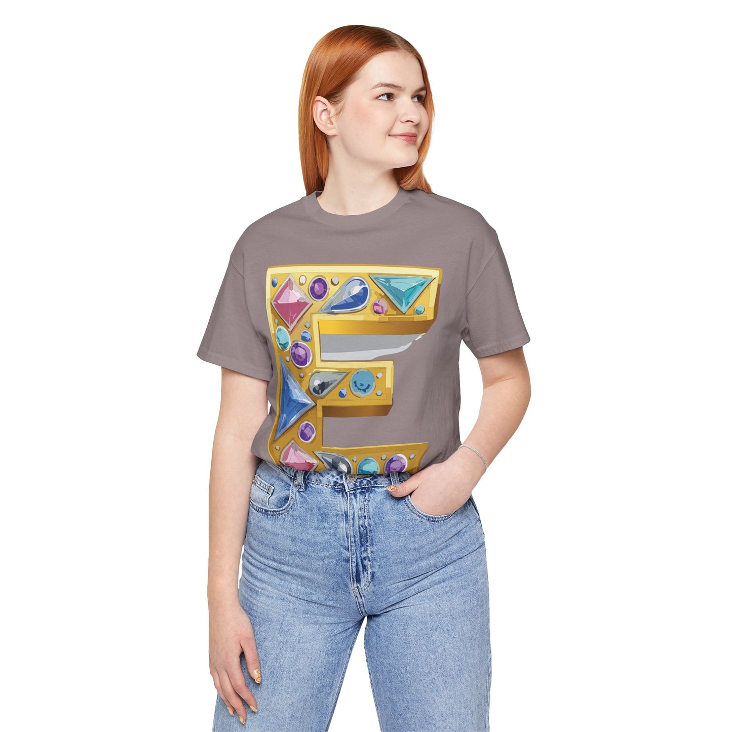 Letter Shirt, Shirt with Letters, Tee Shirt with Gold Letter, Shirt with Antique Letters