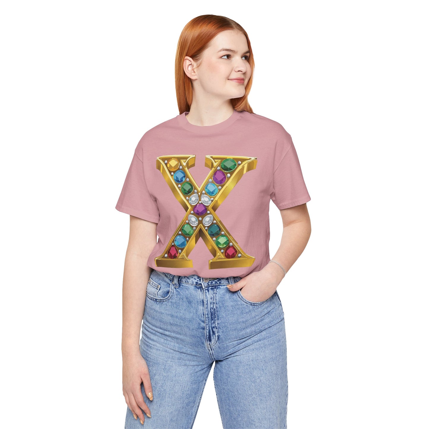 Letter Shirt, Shirt with Letters, Tee Shirt with Gold Letter, Shirt with Antique Letters