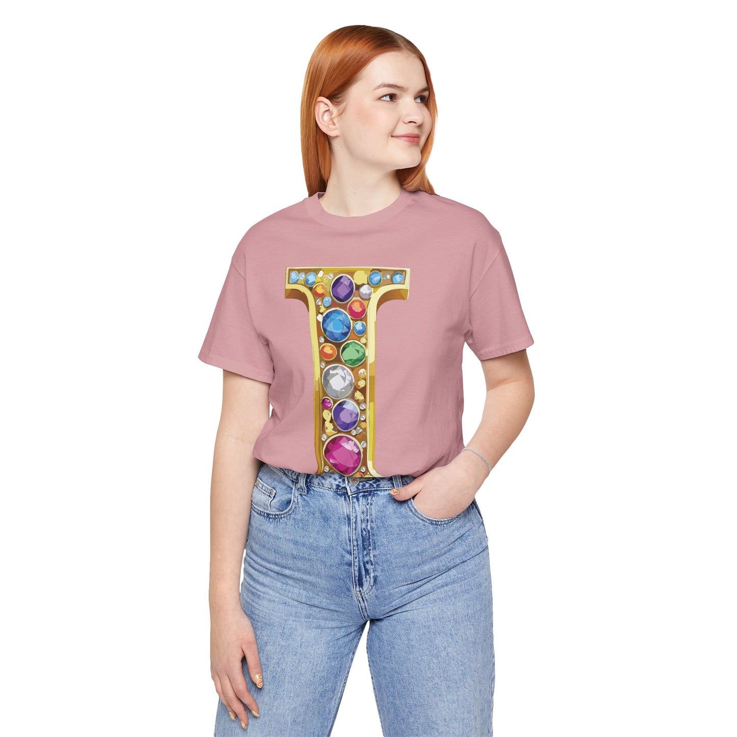 Letter Shirt, Shirt with Letters, Tee Shirt with Gold Letter, Shirt with Antique Letters